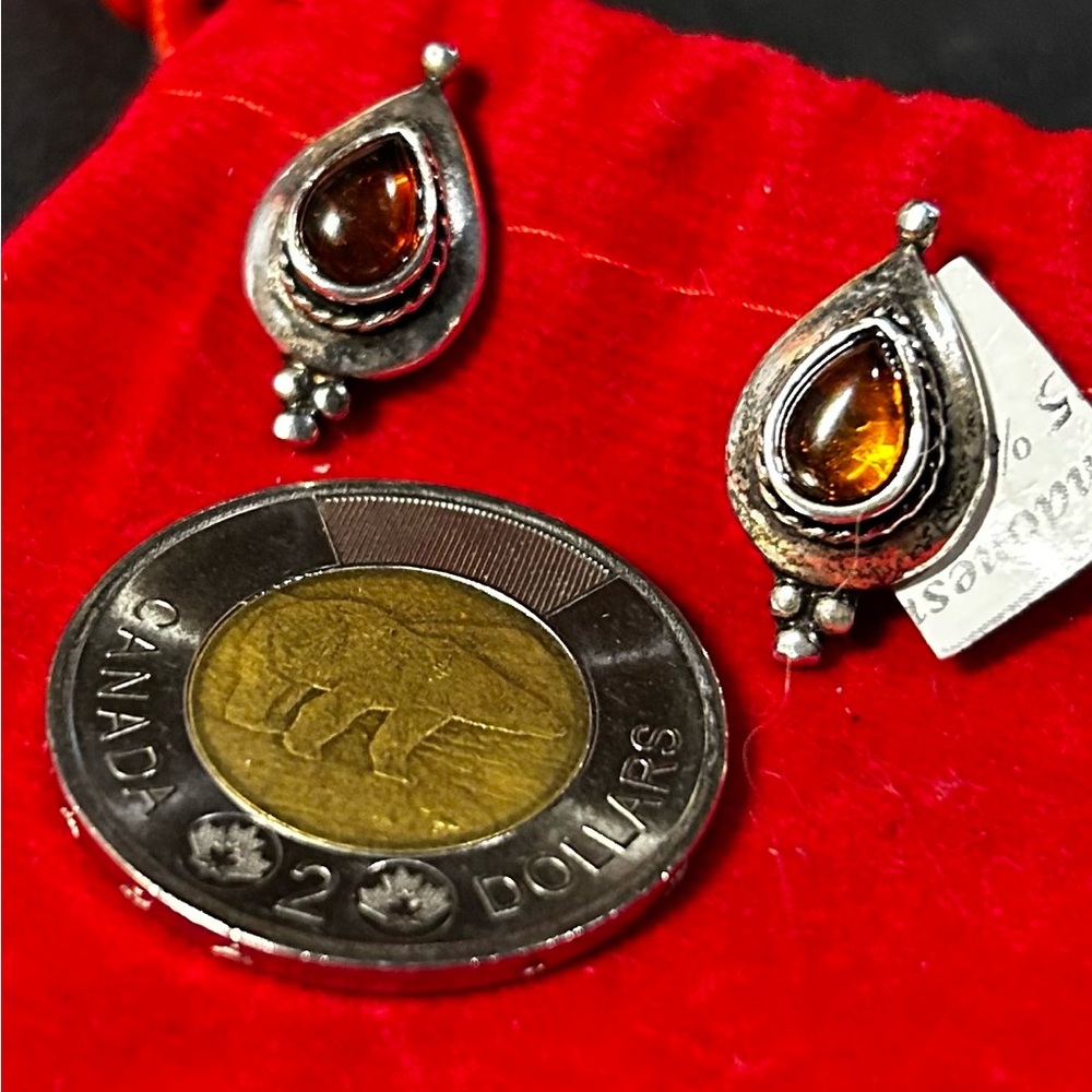 Amber and 925 🇮🇳 Silver Teardrop Earrings